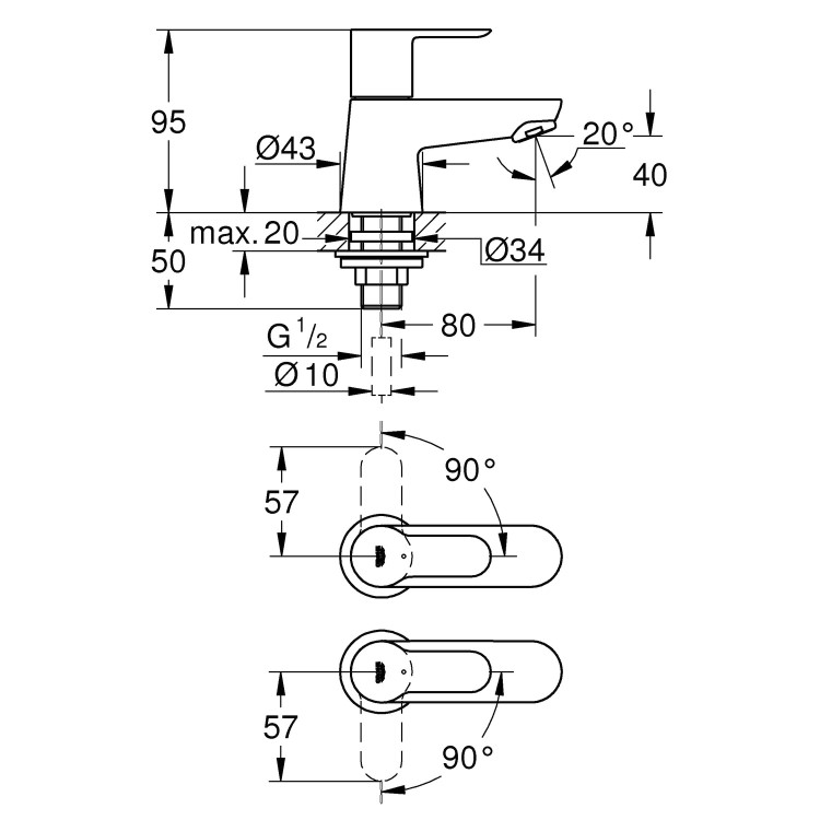 Grohe BauEdge Basin Pillar Taps