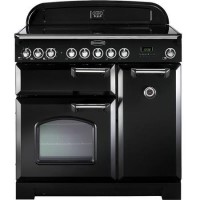 Rangemaster Classic Deluxe Black & Brass 90cm Electric Range Cooker With Ceramic Hob