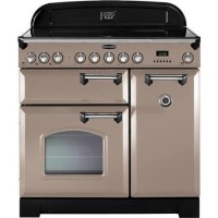Rangemaster Classic Deluxe Ceramic 90cm Electric Range Cooker in Latte and Chrome