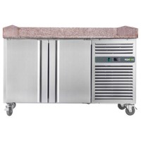 Hamoki PZ2600 - 2 Door Refrigerated Pizza Prep Counter with Granite Worktop and Fitted Castors - 800mm Deep - 380ltr Gross Volume 