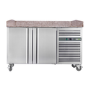 Hamoki PZ2600 - 2 Door Refrigerated Pizza Prep Counter with Granite Worktop and Fitted Castors - 800mm Deep - 380ltr Gross Volume 