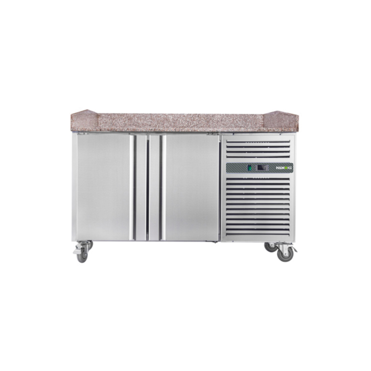 Hamoki PZ2600 - 2 Door Refrigerated Pizza Prep Counter with Granite Worktop and Fitted Castors - 800mm Deep - 380ltr Gross Volume 