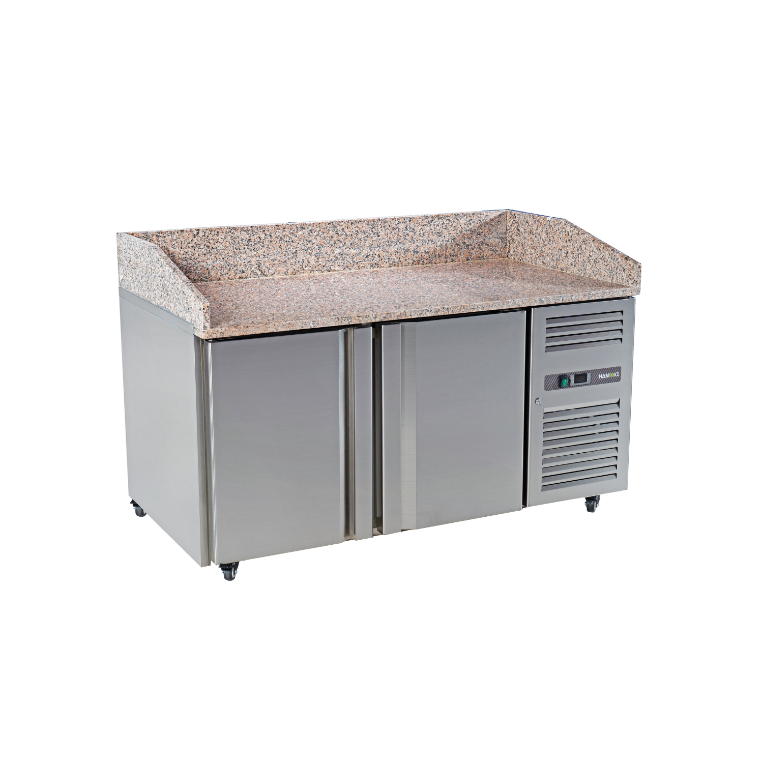 Hamoki Commercial 2 Door Pizza Prep Counter Fridge 380 Ltr Granite Top 13A Plug-In 221032