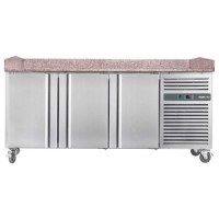 Hamoki PZ3600 - 3 Door Refrigerated Pizza Prep Counter with Granite Worktop and Fitted Castors - 800mm Deep - 485ltr Gross Volume