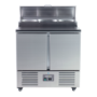Hamoki PS200 2 Door Refrigerated Pizza Prep -  Saladette Counter - 5 x GN1/6 Gastronorm Well And Lid - Stainless Steel 215ltr