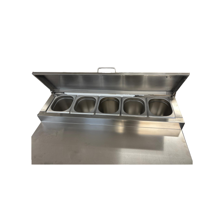 Hamoki PS200 2 Door Refrigerated Pizza Prep -  Saladette Counter - 5 x GN1/6 Gastronorm Well And Lid - Stainless Steel 215ltr