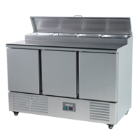 Hamoki PS300 3 Door Refrigerated Salad - Pizza Prep Counter With 8 x GN1/6 Gastronorm Well And Lid 346ltr