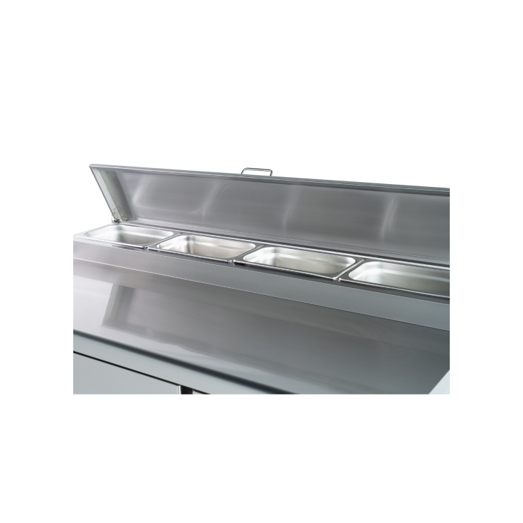 Hamoki PS300 3 Door Refrigerated Salad - Pizza Prep Counter With 8 x GN1/6 Gastronorm Well And Lid 346ltr