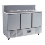 Hamoki PS903 3 Door Refrigerated Pizza Prep - Saladette Counter With 8 x GN1/6 Gastronorm Well and Granite Worktop 346ltr
