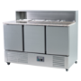 Hamoki PS903 3 Door Refrigerated Pizza Prep - Saladette Counter With 8 x GN1/6 Gastronorm Well and Granite Worktop 346ltr