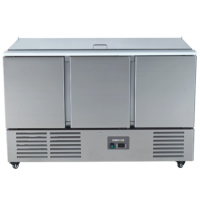 Hamoki S903 3 Door Refrigerated Saladette  Prep Counter 4 x 1/1 GN Top. Lift Up Lid And Polyethylene Cutting Board 346ltr