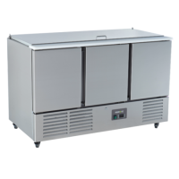 Hamoki S903 3 Door Refrigerated Salad Prep Counter 4 x 1/1 GN Top Stainless Steel Lid And Polyethylene Cutting Board 346ltr