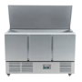 Hamoki S903 3 Door Refrigerated Salad Prep Counter 4 x 1/1 GN Top Stainless Steel Lid And Polyethylene Cutting Board 346ltr