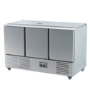 Hamoki S903 3 Door Refrigerated Salad Prep Counter 4 x 1/1 GN Top Stainless Steel Lid And Polyethylene Cutting Board 346ltr