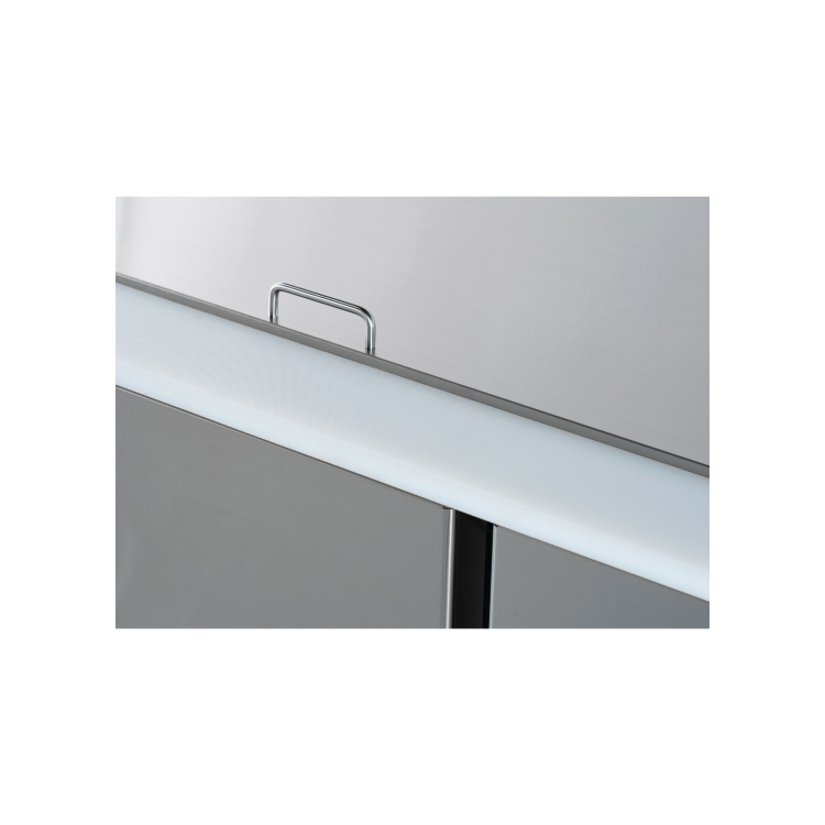 Hamoki S903 3 Door Refrigerated Salad Prep Counter 4 x 1/1 GN Top Stainless Steel Lid And Polyethylene Cutting Board 346ltr