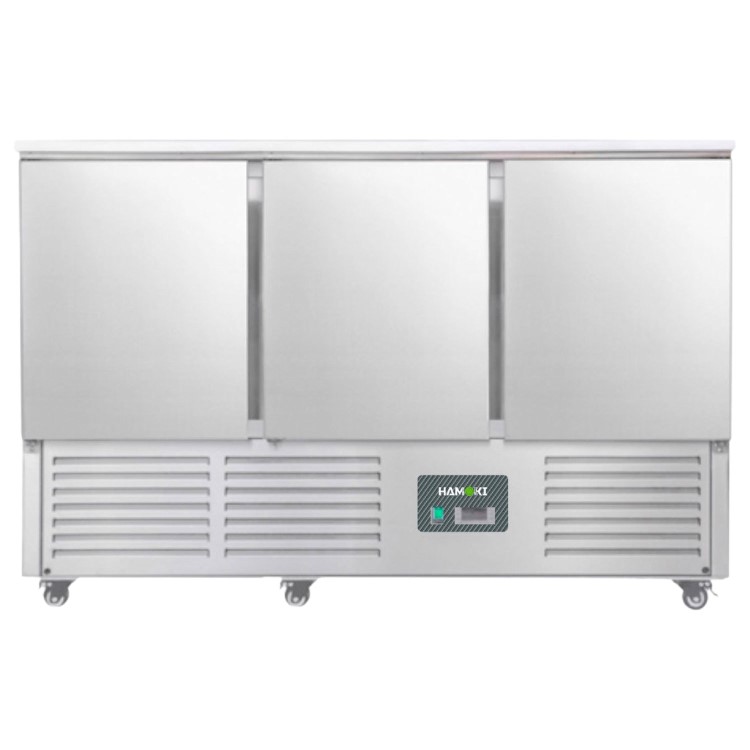 Hamoki S903SSTOP 3 Door Refrigerated Prep Counter With Solid Stainless Steel Top 346ltr