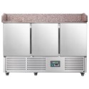221042-HAM Hamoki PZ903 - 3 Door Refrigerated Pizza Prep - Saladette Counter with Granite Worktop and Castors - 346ltr