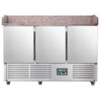 Hamoki PZ903 - 3 Door Refrigerated Pizza Prep - Saladette Counter with Granite Worktop and Castors - 346ltr