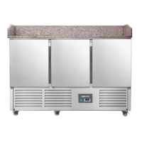 Hamoki PZ903 - 3 Door Refrigerated Salad - Pizza Prep Counter with Granite Worktop and Castors - 346ltr