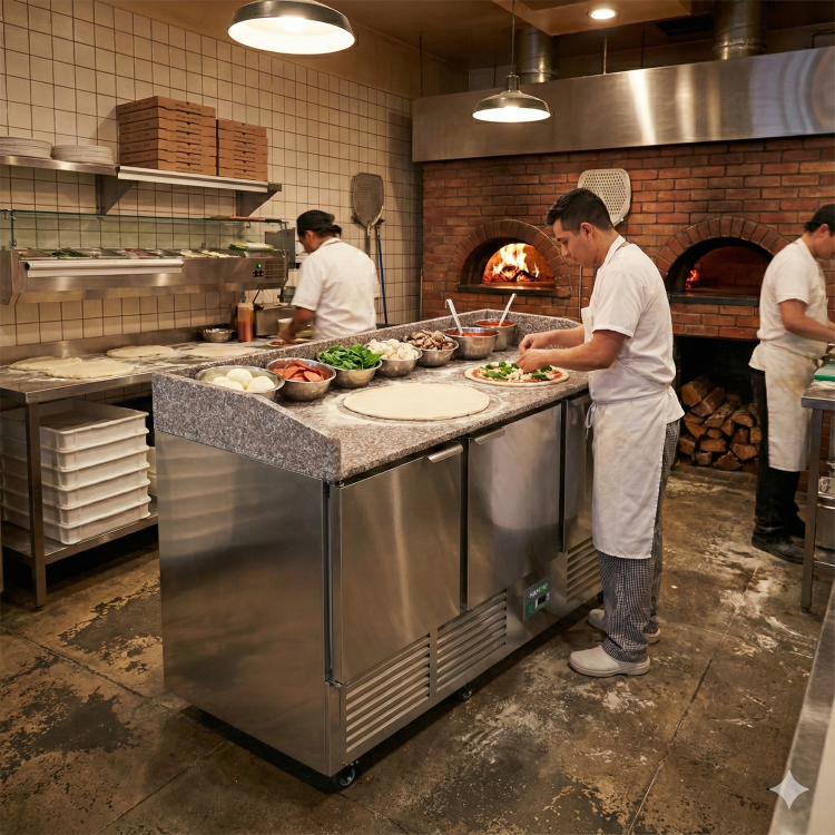 Hamoki PZ903 Pizza Prep Counter Fridge 3 Door Granite Worktop 346Ltr 13A