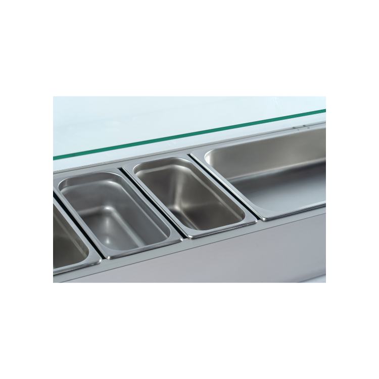 Hamoki VRX1400/330 - 1400mm Wide Refrigerated Topping Unit With Glass Surround - 6 x 1/4GN - 37ltr