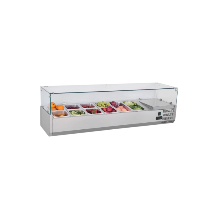 Hamoki VRX1500/380 Refrigerated Topping Unit With Glass Surround - 5 x 1/3GN + 1 x 1/2GN - 54ltr