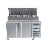 Hamoki SH2000/800M - 2 Door Refrigerated Pizza Prep / Sandwich Counter with Granite Worktop and Gastronorm Well for 4 x 1/3GN and 2 x 1/2GN Pans - Fitted Castors - 800mm Deep - 435ltr