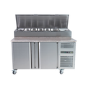Hamoki SH2000/800M - 2 Door Refrigerated Pizza Prep / Sandwich Counter with Granite Worktop and Gastronorm Well for 4 x 1/3GN and 2 x 1/2GN Pans - Fitted Castors - 800mm Deep - 435ltr