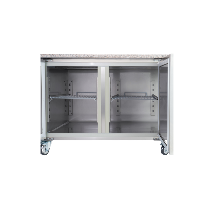 Hamoki SH2000/800M - 2 Door Refrigerated Pizza Prep / Sandwich Counter with Granite Worktop and Gastronorm Well for 4 x 1/3GN and 2 x 1/2GN Pans - Fitted Castors - 800mm Deep - 435ltr