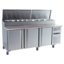 Hamoki SH3000/800M - 3 Door Refrigerated Pizza Prep / Sandwich Counter with Granite Worktop and Gastronorm Well for 10 x 1/3GN Pans - Fitted Castors - 800mm Deep - 650ltr