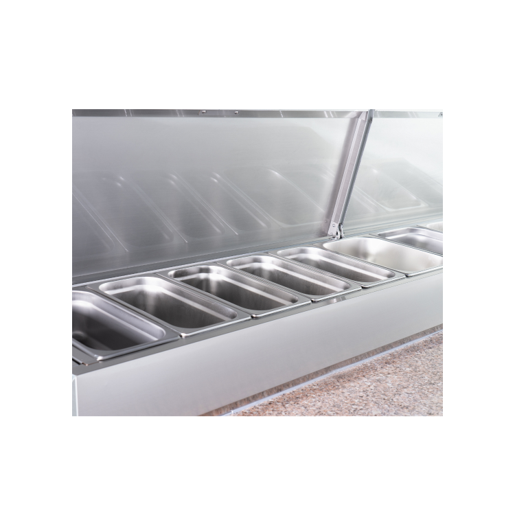 Hamoki SH3000/800M - 3 Door Refrigerated Pizza Prep / Sandwich Counter with Granite Worktop and Gastronorm Well for 10 x 1/3GN Pans - Fitted Castors - 800mm Deep - 650ltr
