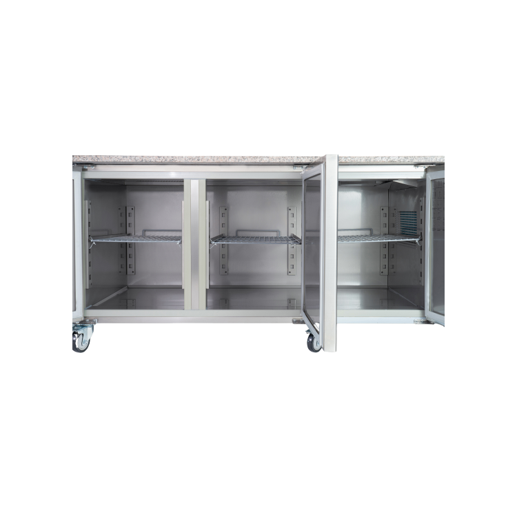 Hamoki SH3000/800M - 3 Door Refrigerated Pizza Prep / Sandwich Counter with Granite Worktop and Gastronorm Well for 10 x 1/3GN Pans - Fitted Castors - 800mm Deep - 650ltr