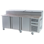 Hamoki SH3000/800M - 3 Door Refrigerated Pizza Prep / Sandwich Counter with Granite Worktop and Gastronorm Well for 10 x 1/3GN Pans - Fitted Castors - 800mm Deep - 650ltr