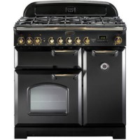 Rangemaster CDL90DFFBLB Classic Deluxe 90cm Dual Fuel Range Cooker - Black & Brass