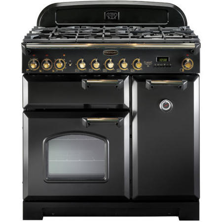 Rangemaster CDL90DFFBLB Classic Deluxe 90cm Dual Fuel Range Cooker - Black & Brass