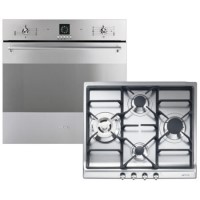 Smeg Clsssic SF399 Multifunction Electric Built-in Single Oven And SER60SGH Four Burner Gas Hob Package - Stainless Steel