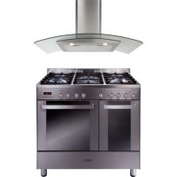 CDA 90cm Dual Fuel Range Cooker With Free Curved Glass Chimney Hood - Stainless Steel