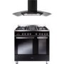 CDA 90cm Dual Fuel Range Cooker With Free Curved Glass Chimney Hood - Black