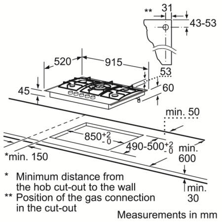 GRADE A1 - As New - Bosch 92cm Five Burner Gas Hob