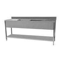 STSK-206 Hamoki 2000mm Wide Double Centre Bowl Stainless Steel Sink Double Drainer 600mm Deep