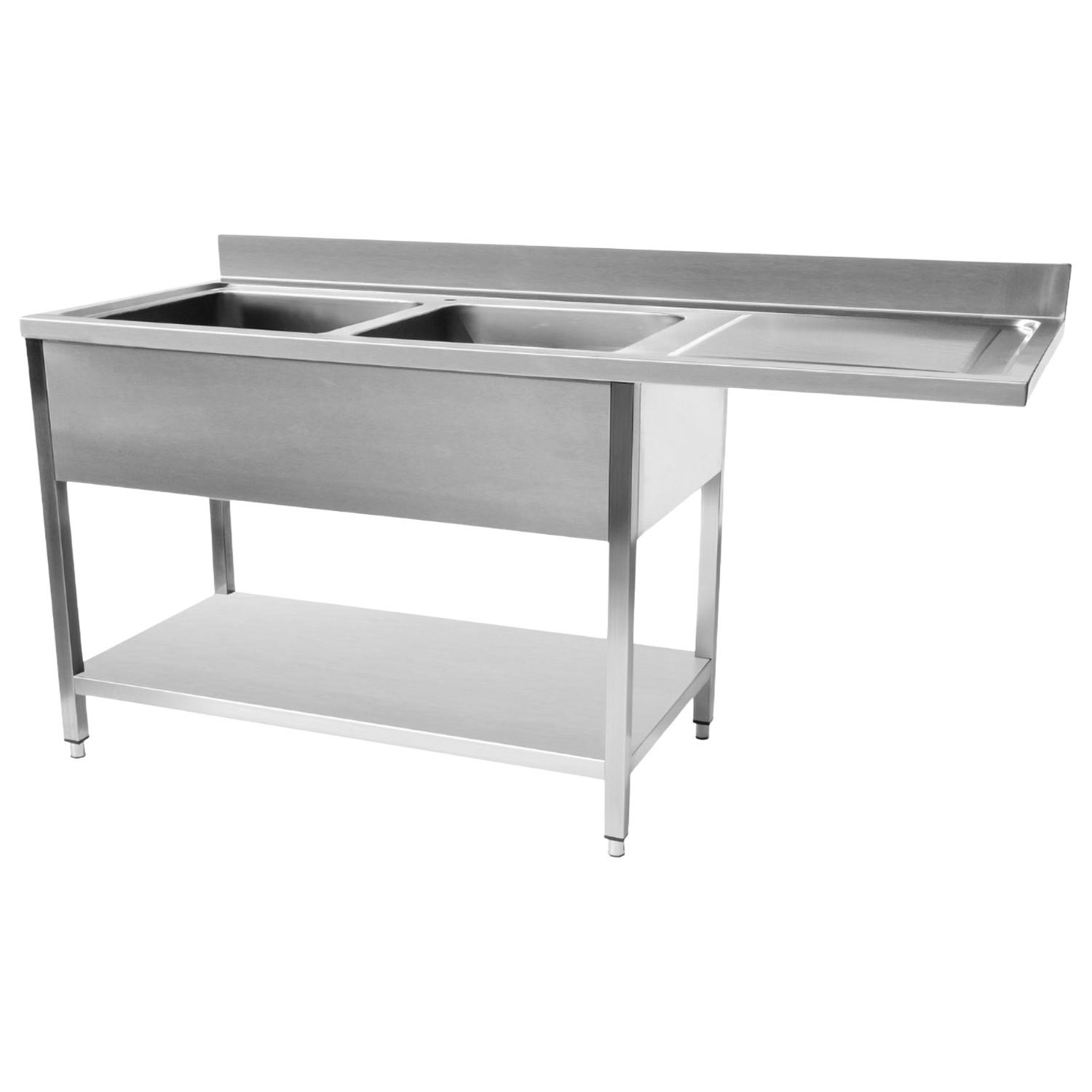 STSD 166R Heavy Duty Double Bowl Stainless Steel Dishwasher Sink Right Hand Drainer 1600mm Wide 600mm Deep