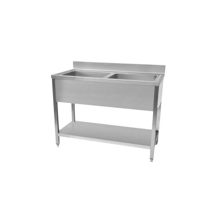 Hamoki STSK-127D Double Bowl Stainless Steel Catering Sink - Centre Bowls. 1200mm Wide. 700mm Deep
