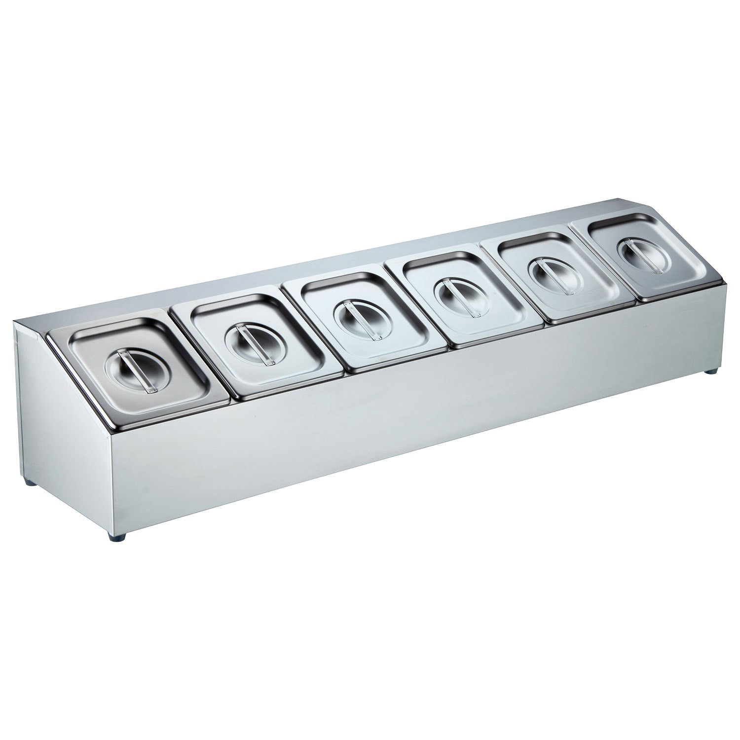 Hamoki GNR-6A Heavy Duty Stainless Steel Prep Station Includes 6 x 1/6 GN 100mm Deep Pans & Lids