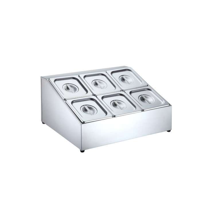Hamoki GNR-6B Countertop 6 x GN Pan Holder Prep Station- 2 Tier - Includes 6 x 1/6 GN Pans 100mm Deep and Lids