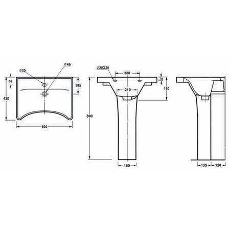 600mm Ergonomic Concave Semi Pedestal Basin - AKW