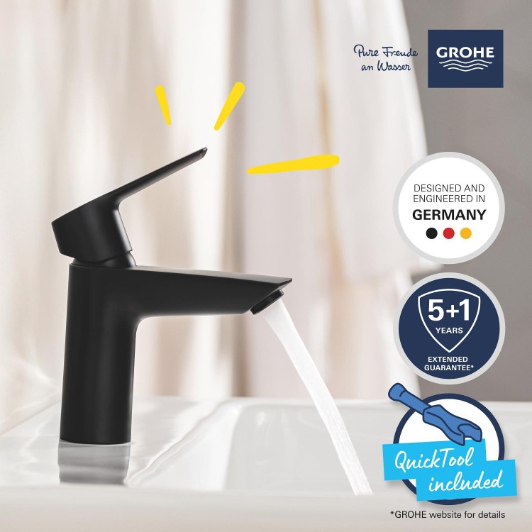 Grohe Start SilkMove EnergySaving Cloakroom Mono Basin Mixer Tap with Waste - Matt Black