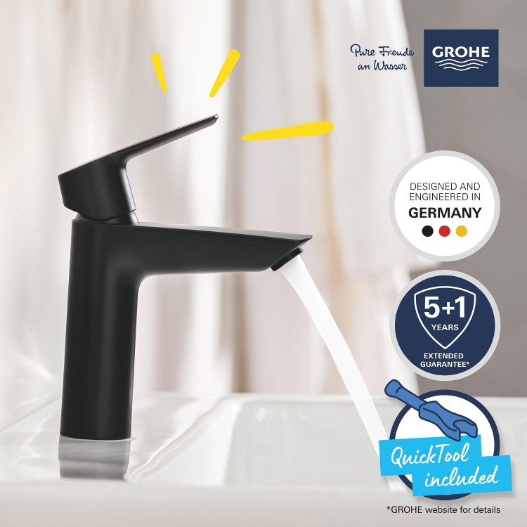 Grohe Start SilkMove EnergySaving Mono Basin Mixer Tap with Waste - Matt Black
