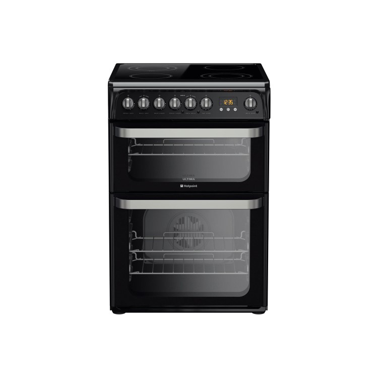 Hotpoint HUE61KS 60cm Wide Double Oven Electric Cooker With Ceramic Hob - Black