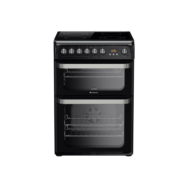 GRADE A2 - Hotpoint HUE61K Ultima 60cm Double Oven Electric Cooker with Ceramic Hob - Black