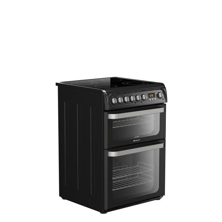 Hotpoint HUE61KS 60cm Wide Double Oven Electric Cooker With Ceramic Hob - Black